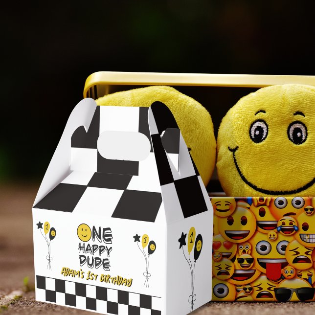En Lycklig Gult Smile 1:a Boy Birthday Presentaskar (Skapare uppladdad)