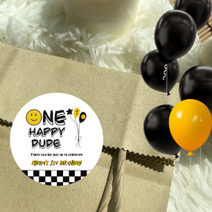 En Lycklig Gult Smile 1:a Boy Birthday Runt Klistermärke