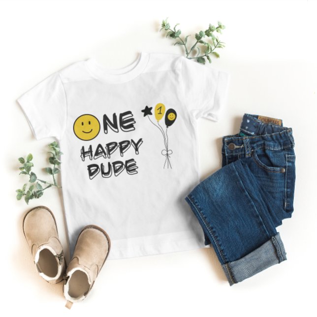 En Lycklig Gult Smile 1:a Boy Birthday T Shirt (Skapare uppladdad)