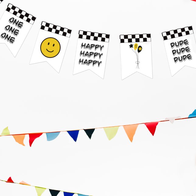 En Lycklig Gult Smile 1:a Boy Birthday Vimplar (Skapare uppladdad)