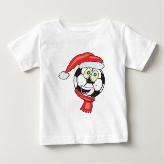 En lycklig julfotbollboll som ha på sig en santa tröja