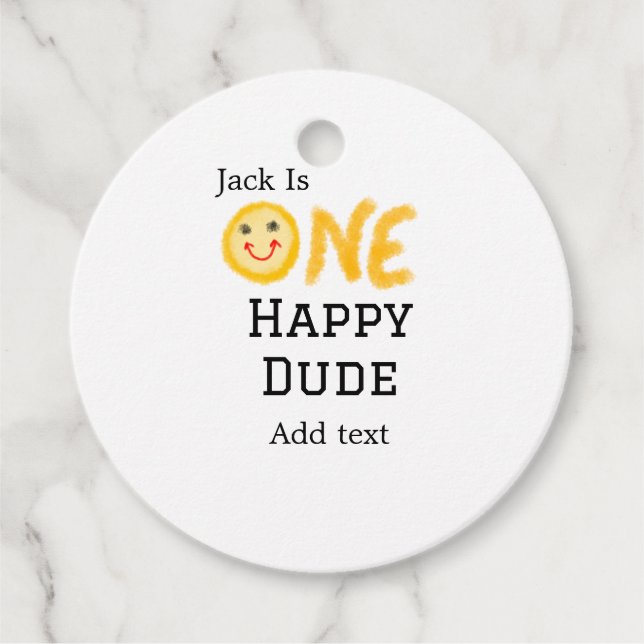 En lycklig-kille 1:a grattis på födelsedagen smile gåvor etiketter (Framsida)