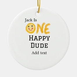 En lycklig-kille 1:a grattis på födelsedagen smile julgransprydnad keramik