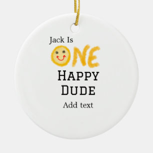 En lycklig-kille 1:a grattis på födelsedagen smile julgransprydnad keramik