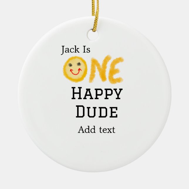 En lycklig-kille 1:a grattis på födelsedagen smile julgransprydnad keramik (Framsidan)