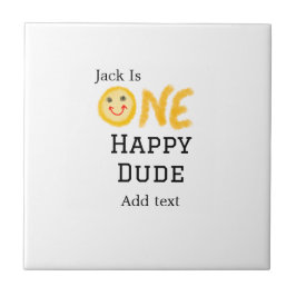 En lycklig-kille 1:a grattis på födelsedagen smile kakelplatta