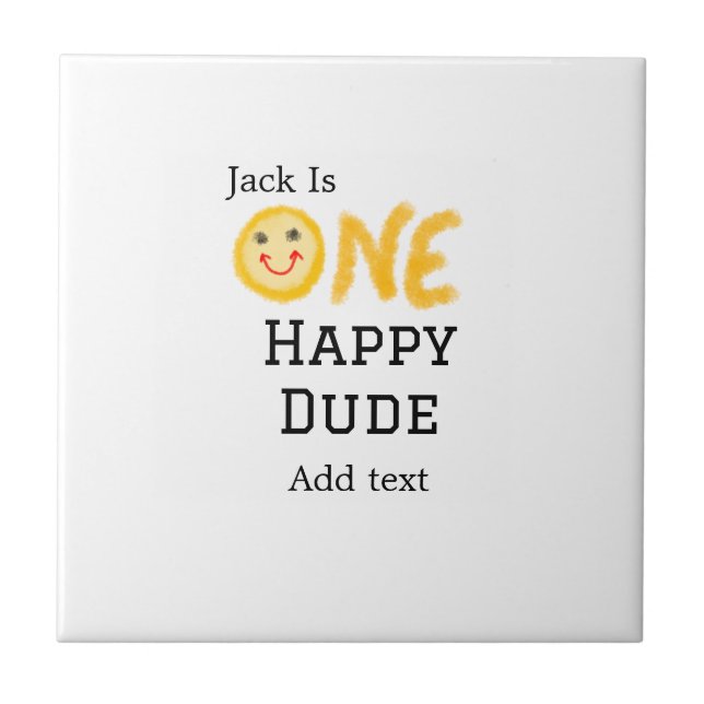 En lycklig-kille 1:a grattis på födelsedagen smile kakelplatta (Framsidan)