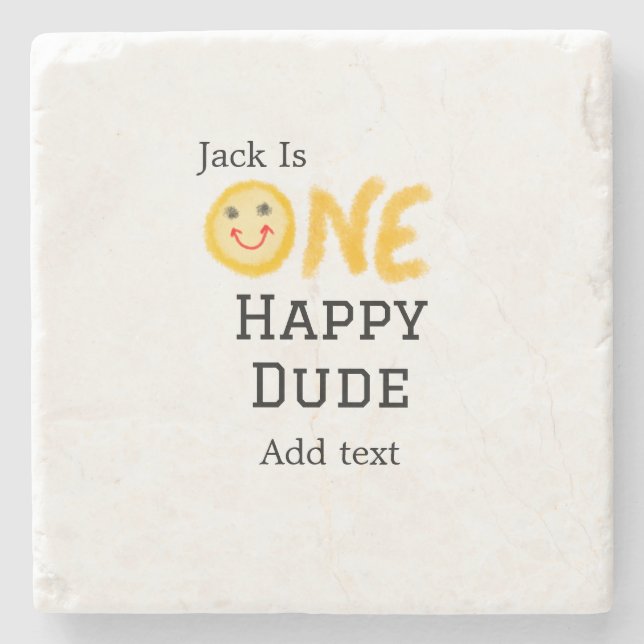 En lycklig-kille 1:a grattis på födelsedagen smile stenunderlägg (Framsidan)