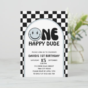 En Lycklig-kille Blue Lycklig Ansikte Boy Birthday Inbjudningar