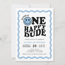 En Lycklig-kille Blue Lycklig Ansikte-pojke 1:a fö Inbjudningar