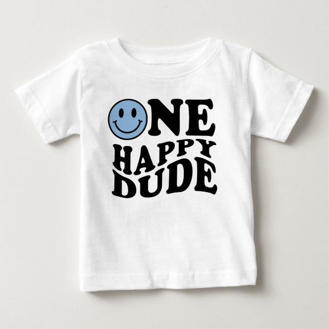 En Lycklig-kille Blue Lycklig Smile Boy 1:a födels T Shirt (Framsida)