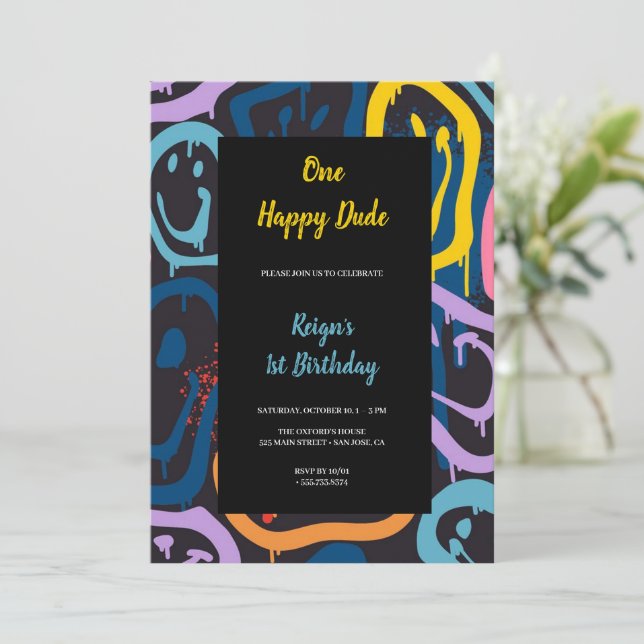 en lycklig-kille födelsedagsfest inbjudan (Stående Fram)