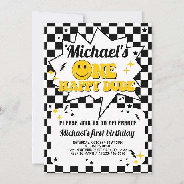 En Lycklig-kille första födelserbjudande. Inbjudningar (Framsida)