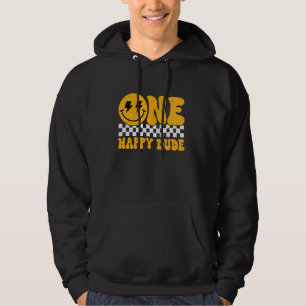 En Lycklig-kille Groovy 1:a födelsedagsboys Girls Hoodie