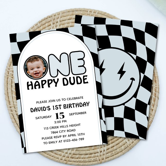 En Lycklig-kille Groovy Boy Photo Birthday Inbjudningar (Skapare uppladdad)