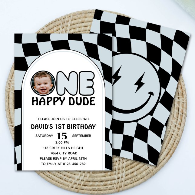 En Lycklig-kille Groovy Boy Photo Birthday Inbjudningar (Skapare uppladdad)