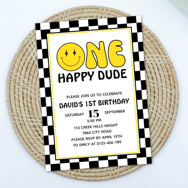 En Lycklig-kille Lycklig Ansikte Boy Birthday Retr Inbjudningar (Skapare uppladdad)