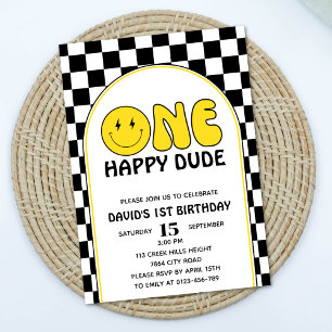 En Lycklig-kille Lycklig Ansikte Boy Birthday Retr Inbjudningar