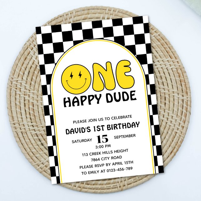 En Lycklig-kille Lycklig Ansikte Boy Birthday Retr Inbjudningar (Skapare uppladdad)