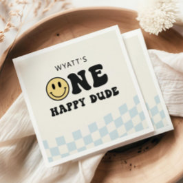 En Lycklig-kille Smile Ansikte Första födelsedag N Pappersservett