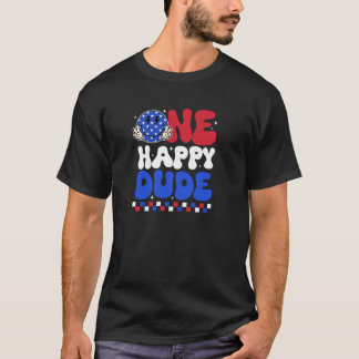 En Lycklig-kille Smile Ansikte Lycklig 4 juli Patr T Shirt