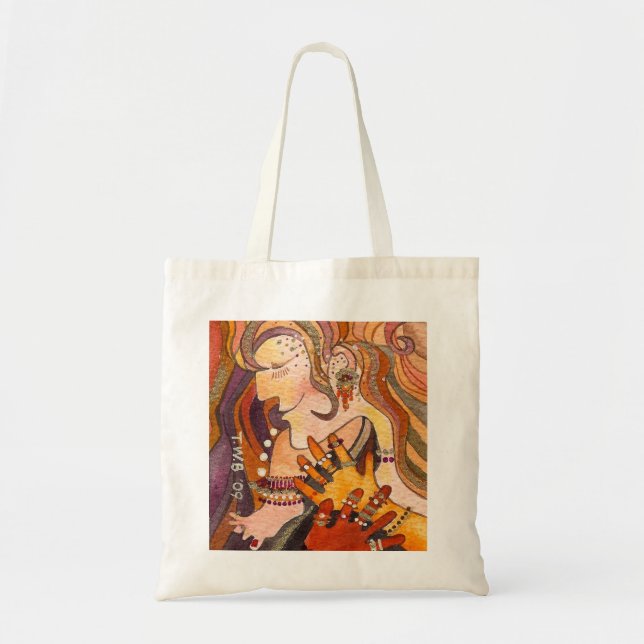 En lycklig kvinna med henne Röd-Målade toenailen Tygkasse (Framsidan)