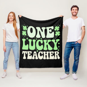 En lycklig lärare Groovy Retro lärare St Patricks Fleecefilt