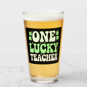 En lycklig lärare Groovy Retro Lärare St Patricks Glaskopp