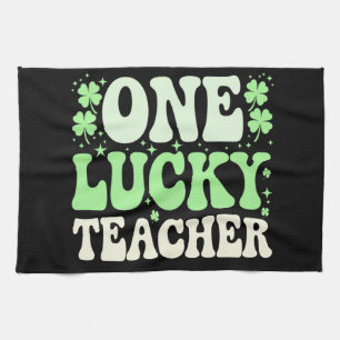 En lycklig lärare Groovy Retro Lärare St Patricks Kökshandduk