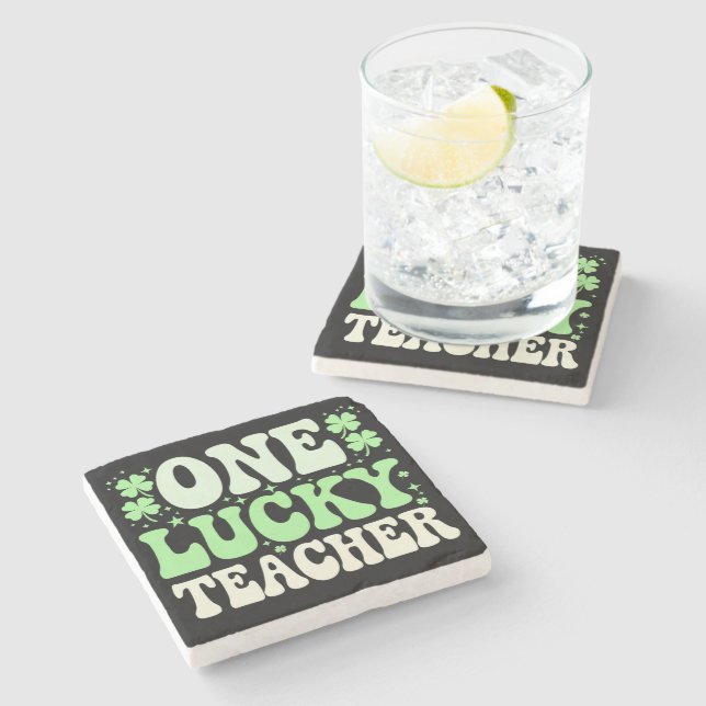 En lycklig lärare Groovy Retro Lärare St Patricks Stenunderlägg (Sidan)