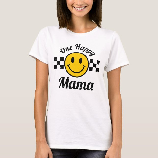 En Lycklig-Mamma-Gult Smile Ansikte-födelsedagsmat T Shirt (Framsida)