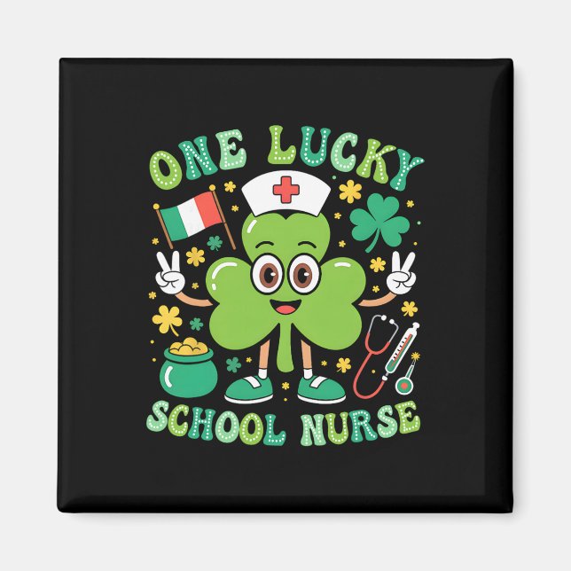 En lycklig skolsköterska St Patrick's Day Shamrock Magnet (Framsidan)