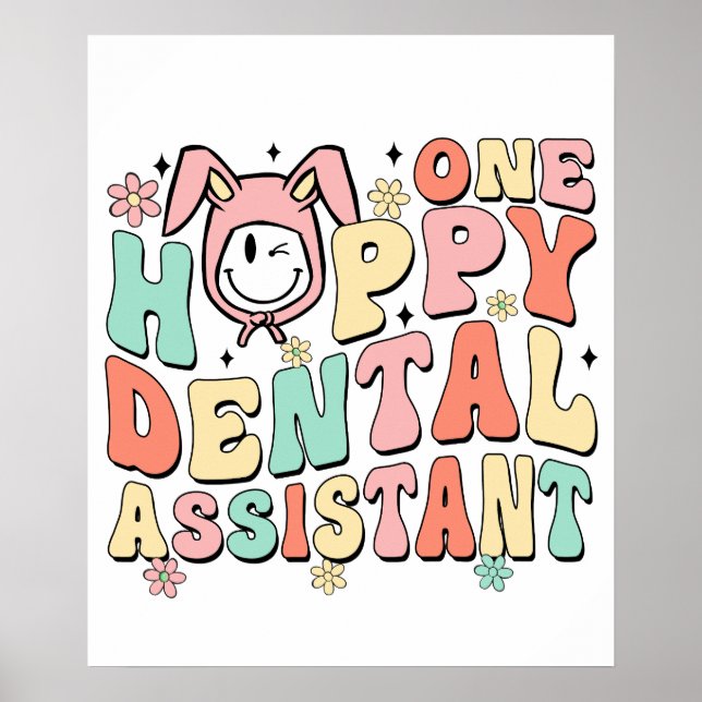 en lycklig tandläkarassistent, retro, vintage poster (Framsidan)