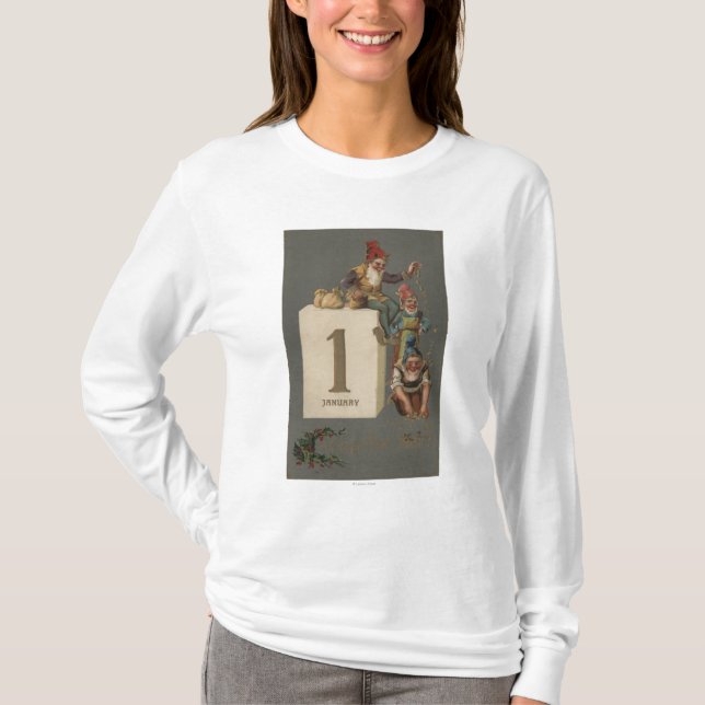 En lyckliga nya YearGnomes som kastar pengar Tee Shirt (Framsida)