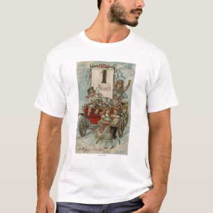En lyckliga nya YearKids runt om en röd vagn T Shirt