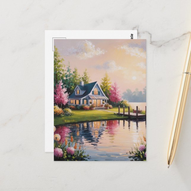 En lysande kustvy på lakeside vykort (Fram/Back In Situ)