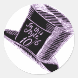 En mad Hatter Hat i svart med Lila Tint Runt Klistermärke