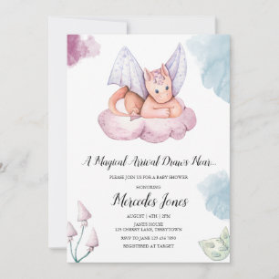 En magisk ankomst ritas nära Dragon Baby Shower Inbjudningar