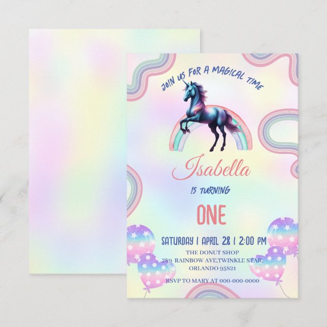 En Magisk Regnbåge Enhörning Glad Födelsedagsfest Tack Kort (Fram/baksida)