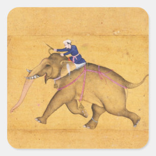 En Mahout som rider en elefant, från den stora Fyrkantigt Klistermärke