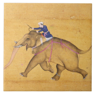 En Mahout som rider en elefant, från den stora Kakelplatta