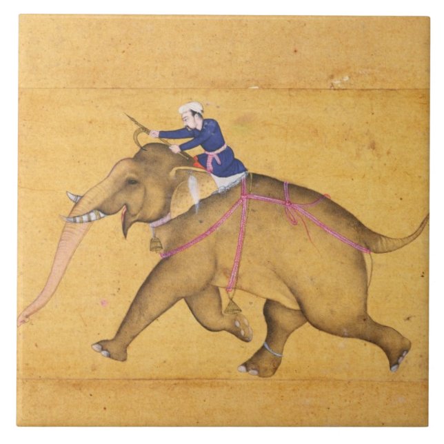 En Mahout som rider en elefant, från den stora Kakelplatta (Framsidan)