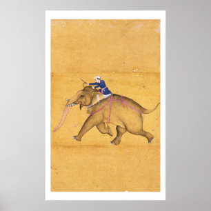 En Mahout som rider en elefant, från den stora Poster
