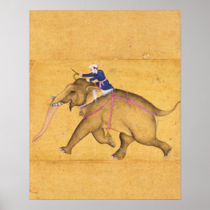 En Mahout som rider en elefant, från den stora Poster