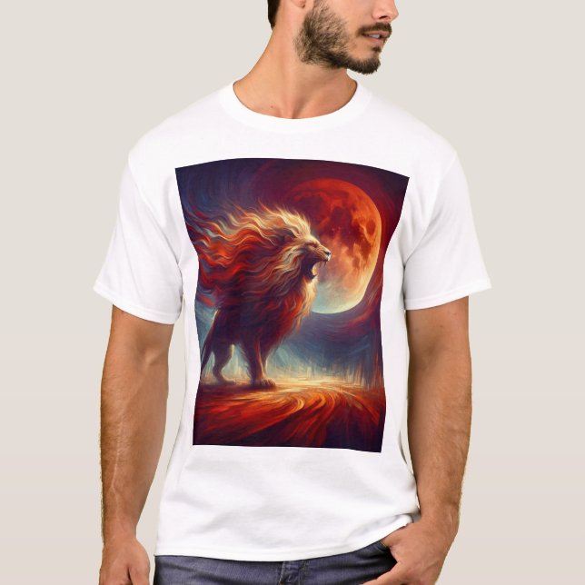 En majestisk Lejon under BLOOD MÅNE. T Shirt (Framsida)