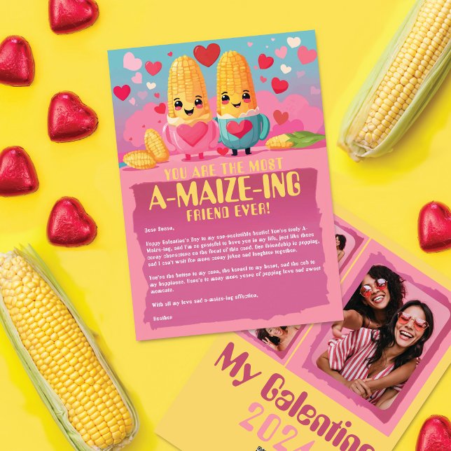 En-majsväninna: Corny Photo Galentine's Day Julkort (Skapare uppladdad)