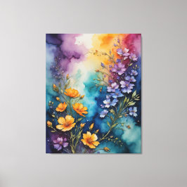 en målning av blommor på en färglös canvastryck