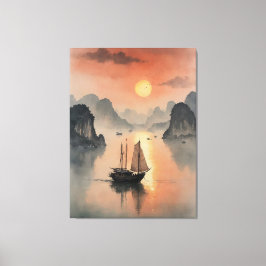 en målning av en båt i vatten canvastryck