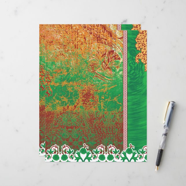 en målning av ett grönt fält med en orange kant (Fram/Back In Situ)