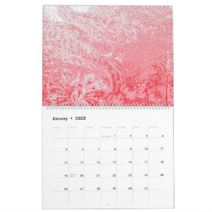 en målning av ett rött himmel med träd kalender